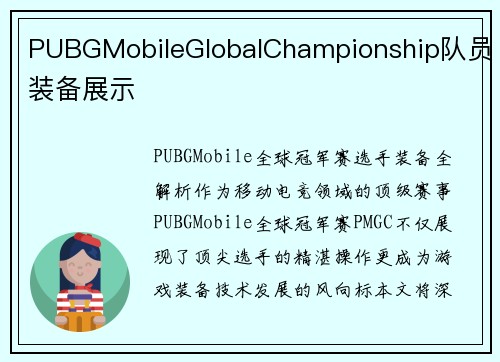 PUBGMobileGlobalChampionship队员装备展示