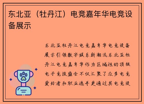 东北亚（牡丹江）电竞嘉年华电竞设备展示