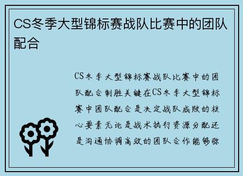 CS冬季大型锦标赛战队比赛中的团队配合